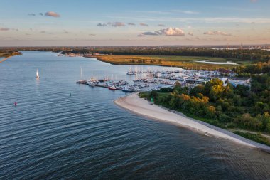 Aerial scenery of the yacht marina by the Baltic Sea in Gdansk, Poland.