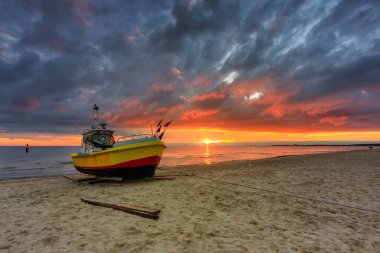 Beautiful sunrise on the beach of Baltic Sea in Sopot, Poland