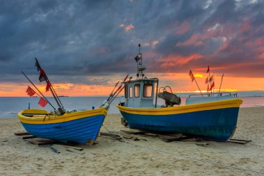 Beautiful sunrise on the beach of Baltic Sea in Sopot, Poland