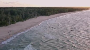 Gorki Zachodnie 'deki Baltık Denizi plajı, gün batımında, Gdansk. Polonya