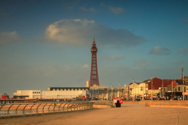 Beautiful landscape of Blackpool beach with the tower and promenade at sunset. United Kingdom clipart