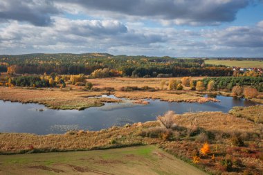 Aerial landscape of autumn lakes and forests in the Kociewie region, Poland. clipart