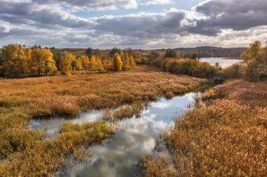 Aerial landscape of autumn lakes and forests in the Kociewie region, Poland. clipart