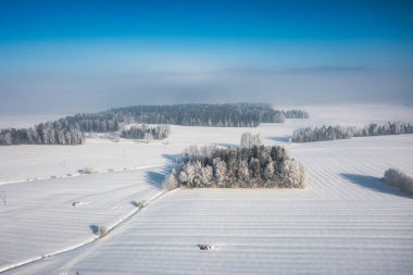 Beautiful landscape of the frozen meadow with trees in Podhale at winter. Poland clipart