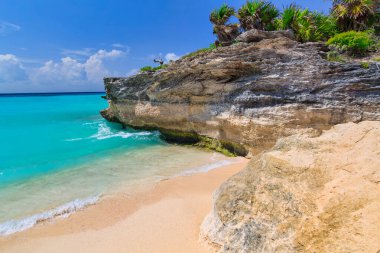 Playa del Carmen, Meksika 'daki Karayip Denizi' ndeki güzel sahil..