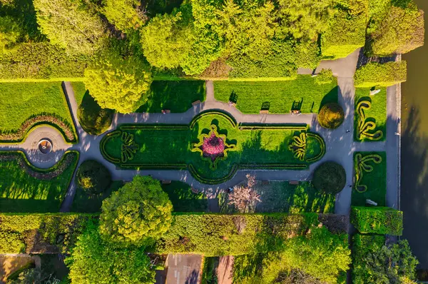 İlkbaharda Gdansk Oliwa 'daki kamu parkının en üst görüntüsü. Polonya