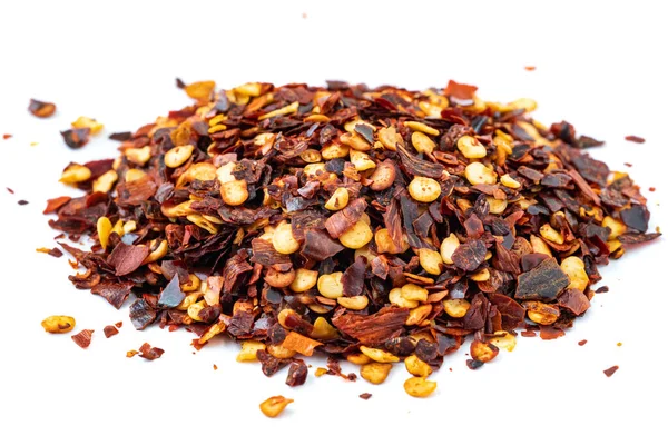 Red Pepper Flakes Dried Chili Flakes Seeds Isolated White Background — Stock Photo, Image