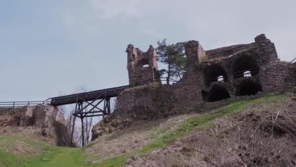 Reruntuhan Batu Kastil Zubstejn Republik Ceko — Stok Video