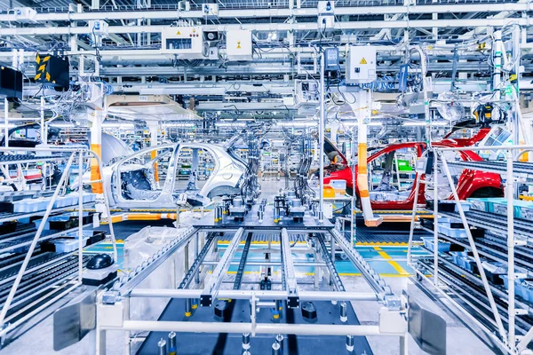 Assembling Cars Conveyor Line Car Plant — Fotografia de Stock