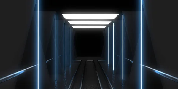Fundal Abstract Lumini Neon Neon Tunnel Space Construcție Ilustrație — Fotografie, imagine de stoc