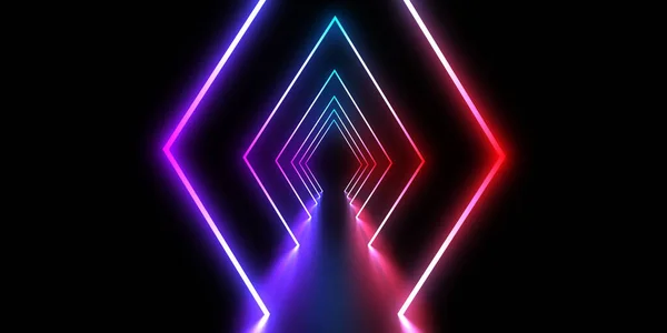 3D abstract background with neon lights. neon tunnel  .space construction . .3d illustration