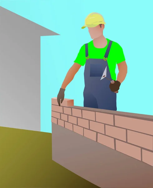 Arbeiter Mit Einer Mauer Auf Der Baustelle — Stockvektor