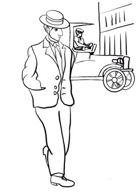 Takım elbiseli ve şapkalı bir adamın resmi.