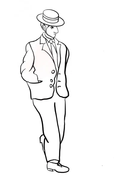 Ilustrace Muže Obleku Klobouku — Stock fotografie