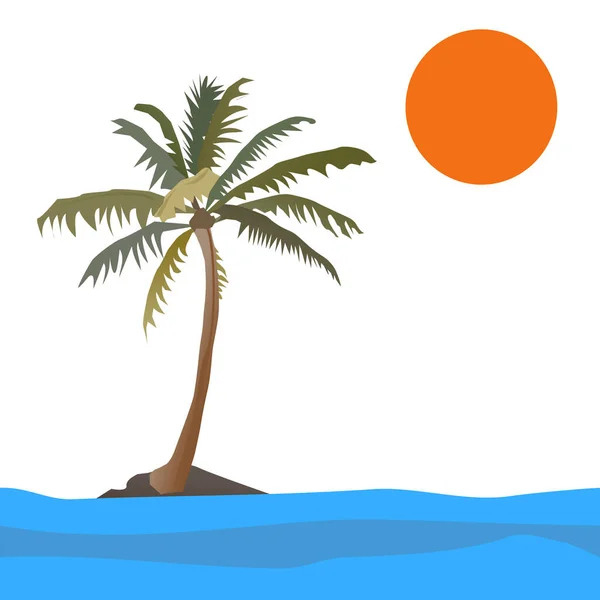 Grote Palm Zon Zee Het Strand — Stockvector