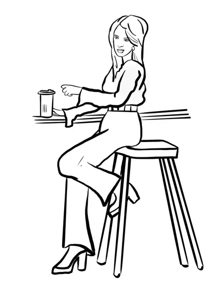 Femme Dans Café Avec Une Tasse Café Américain — Photo