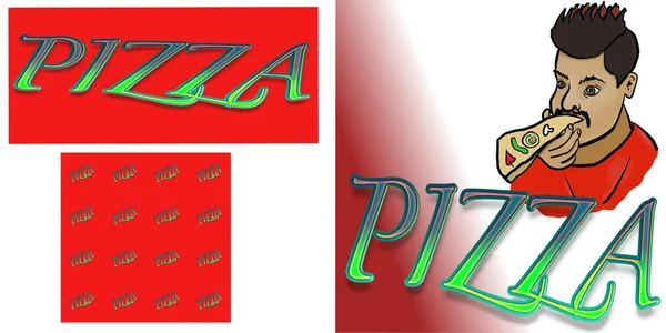 Junge Männer Mit Leckerer Pizza Muster Mit Pizza Auf Der — Stockfoto