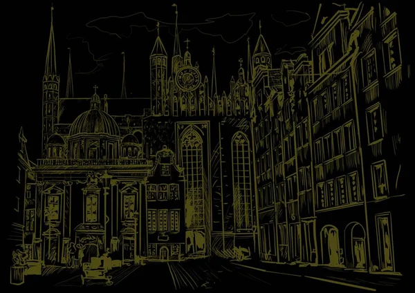 Ілюстрація Стародавнє Місто Ґданську — стокове фото