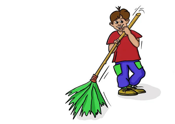 stock image illustration of a person with a broom