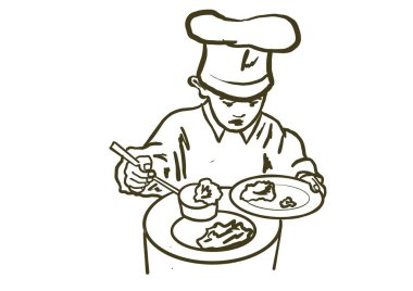 Bir tabak yemeği olan genç bir şef.