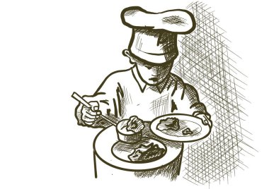 Bir tabak yemeği olan genç bir şef.