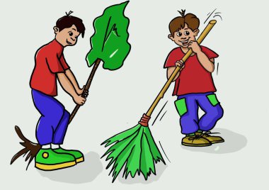 Süpürgeyle gezen bir kişinin resmi