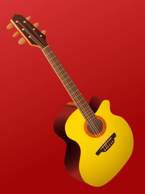 Kırmızıda izole edilmiş bir akustik gitar.