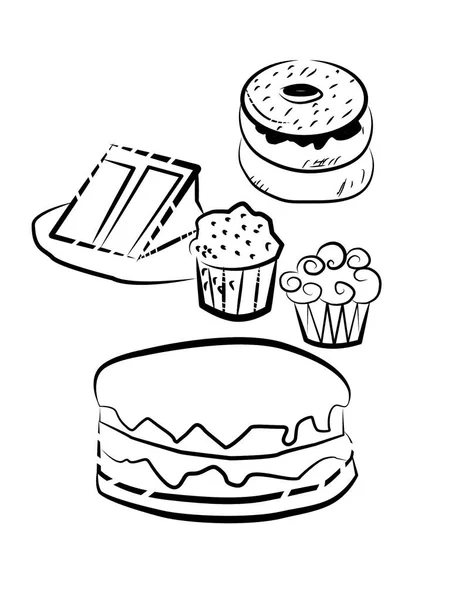 Reihe Von Kuchen Auf Dem Weißen — Stockvektor