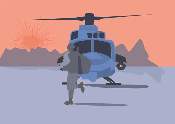 Вертоліт Летить Небі Солдат — стоковий вектор