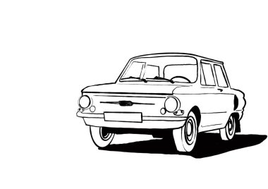   Beyaz bir arka planda Retro araba çizimi. El çizimi.