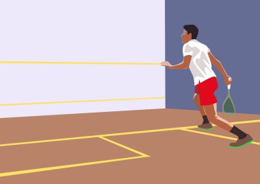  Squash oyuncuları iş başında. Düz biçimli vektör illüstrasyonu.