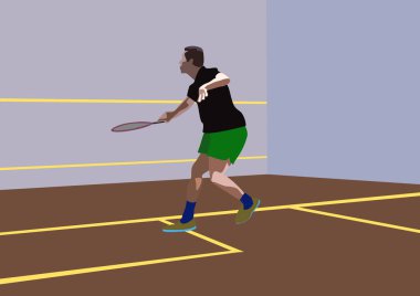  Squash oyuncuları iş başında. Düz biçimli vektör illüstrasyonu.