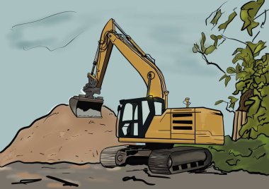    İnşaat alanında çalışan bir kazıcı. Tasarımın için illüstrasyon