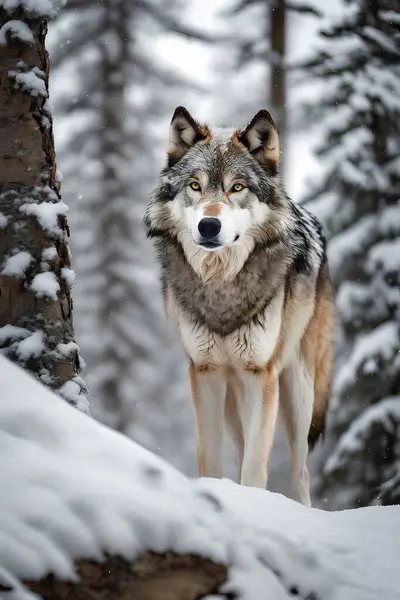 Lobo Bosque Nevado —  Fotos de Stock