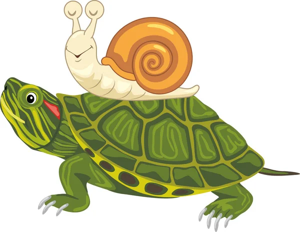有趣的快乐乌龟和蜗牛 — 图库矢量图片