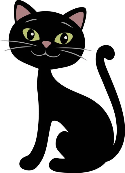 Šťastná Černá Kočka Izolovaná Bílém — Stockový vektor