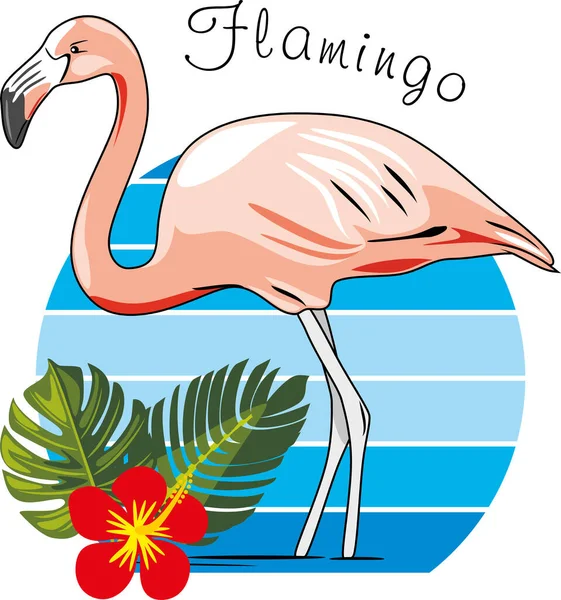 美丽的粉色火烈鸟和热带树叶 时尚的设计 — 图库矢量图片