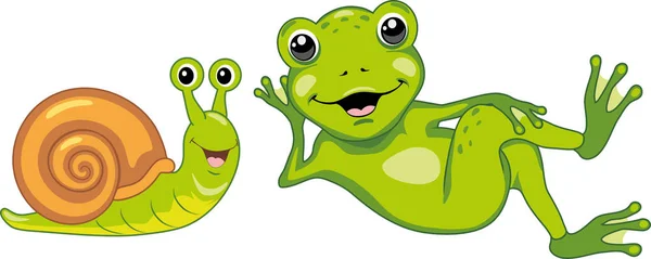 有趣的蜗牛和青蛙 — 图库矢量图片
