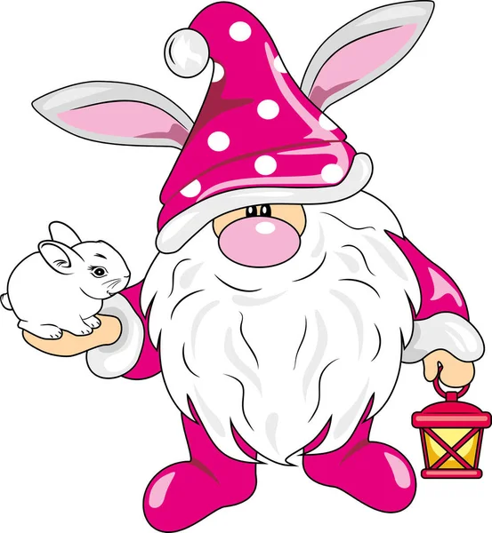 Funny Nordic Gnome Cute Rabbit — Stock Vector