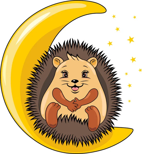 Cute Hedgehog Resting Moon — Stock Vector