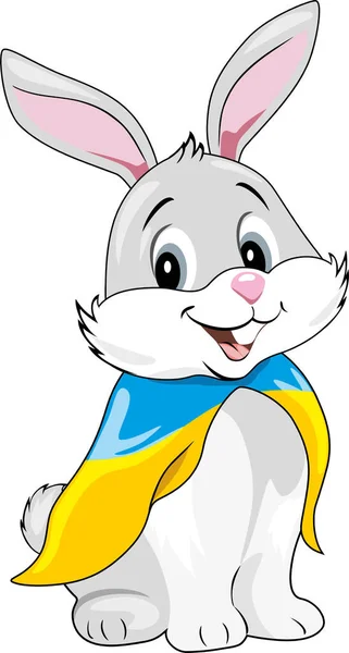 かわいい笑顔のウサギはウクライナのフラグを着用 — ストックベクタ