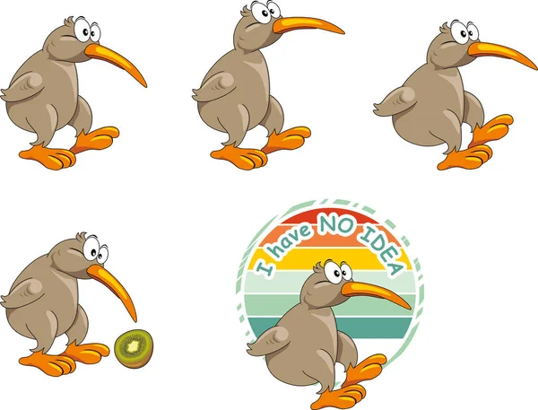 Pássaro Kiwi Caricatural Engraçado Conjunto Para Design —  Vetores de Stock