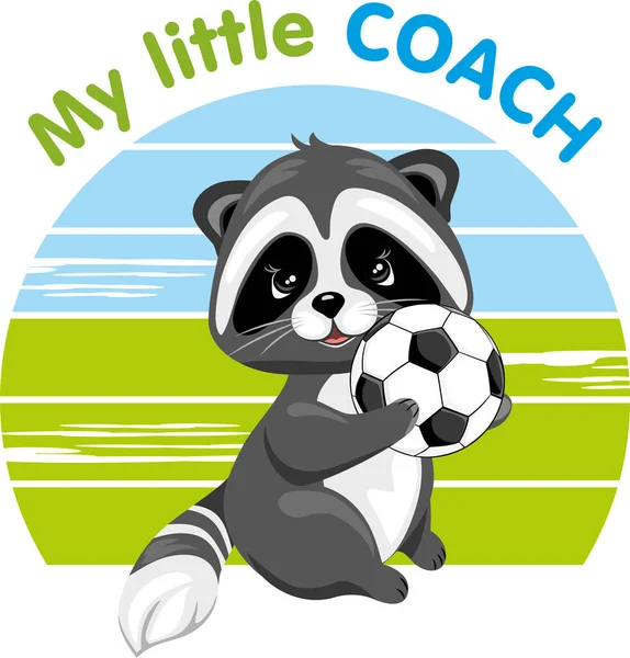 Cute Raccoon Soccer Ball Little Coach — Stock Vector