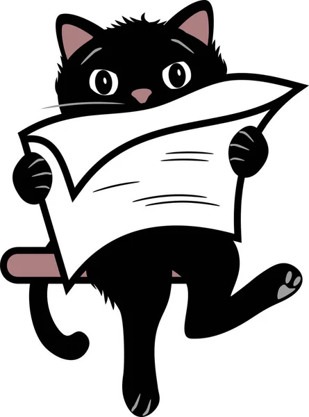 Engraçado Gato Preto Leitura Jornal — Vetor de Stock