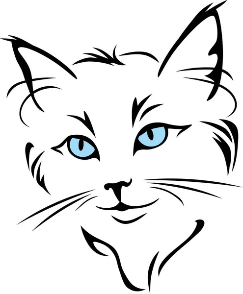 Outlined Portrait Cat Blue Eyes — Stock Vector