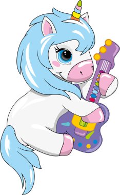 Gitar çalan şirin bebek tek boynuzlu at.