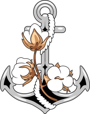 Pamuk çiçekleriyle stilize olmuş çapa