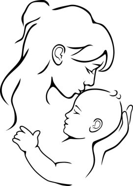 Anne bebeğini öpüyor. Logo için özet çizildi