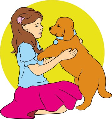 Kız köpekle oynuyor.