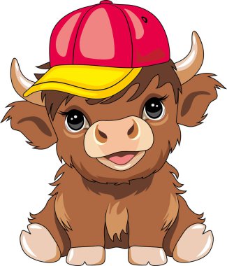 Beyzbol şapkası takan şirin İskoç buzağı.